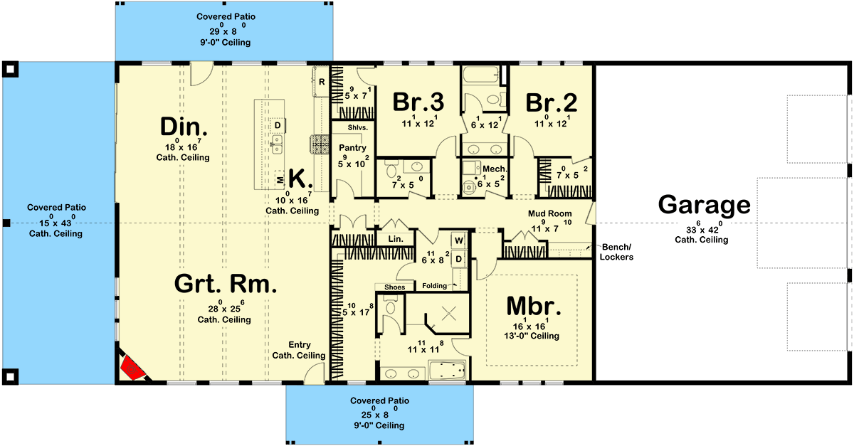 Plan 623313DJ: Barndominium-Style House Plan with Indoor-Outdoor Living - 2722 Sq Ft - Floor Plan - Main Level - Barndominium, Country, Rustic