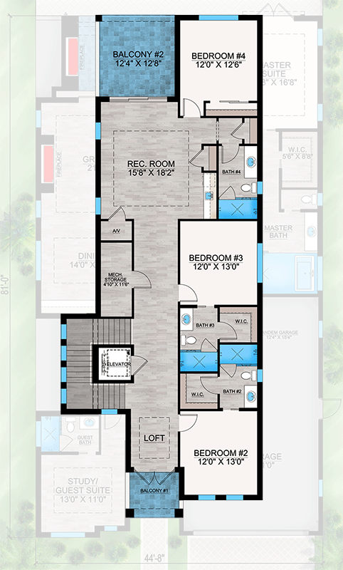 Plan 86128BW: 2-Story Modern House Plan with 2 Balconies - 4039 Sq Ft - Floor Plan - 2nd Floor - Contemporary, Florida-Style, Mid Century Modern, Modern, Transitional