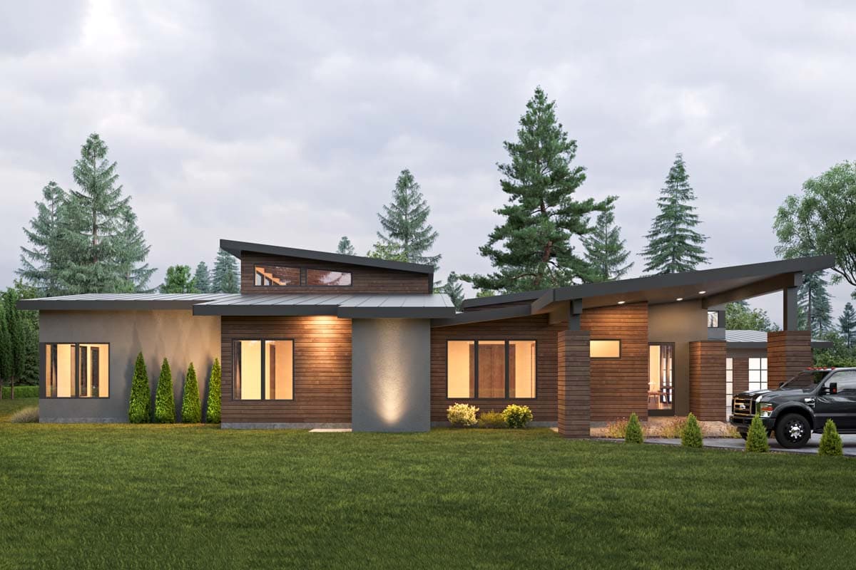 Plan 666243RAF: One-Story Modern House Plan with Workshop and Outdoor Office - 4742 - Image #4 - Contemporary, Mid Century Modern, Modern
