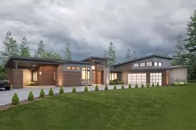 One-Story Modern House Plan with Workshop and Outdoor Office - 4742