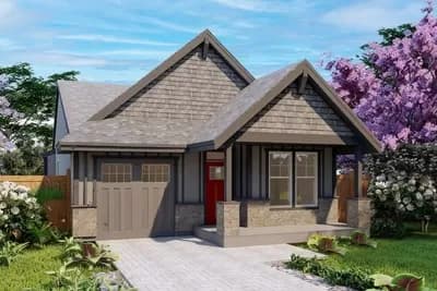 One-Story Craftsman House Plan with 3 Beds for a Narrow Lot - 1344 Sq Ft