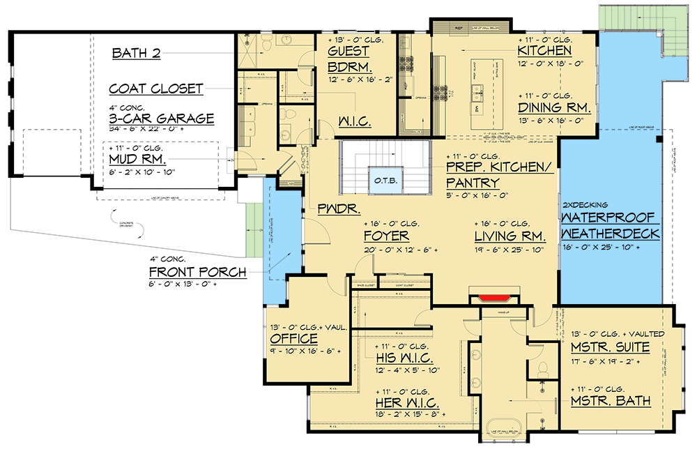 Plan 666245RAF: Modern House Plan with Home Office and Home Theater - 6375 Sq Ft - Floor Plan - Main Level - Contemporary, Mid Century Modern, Modern