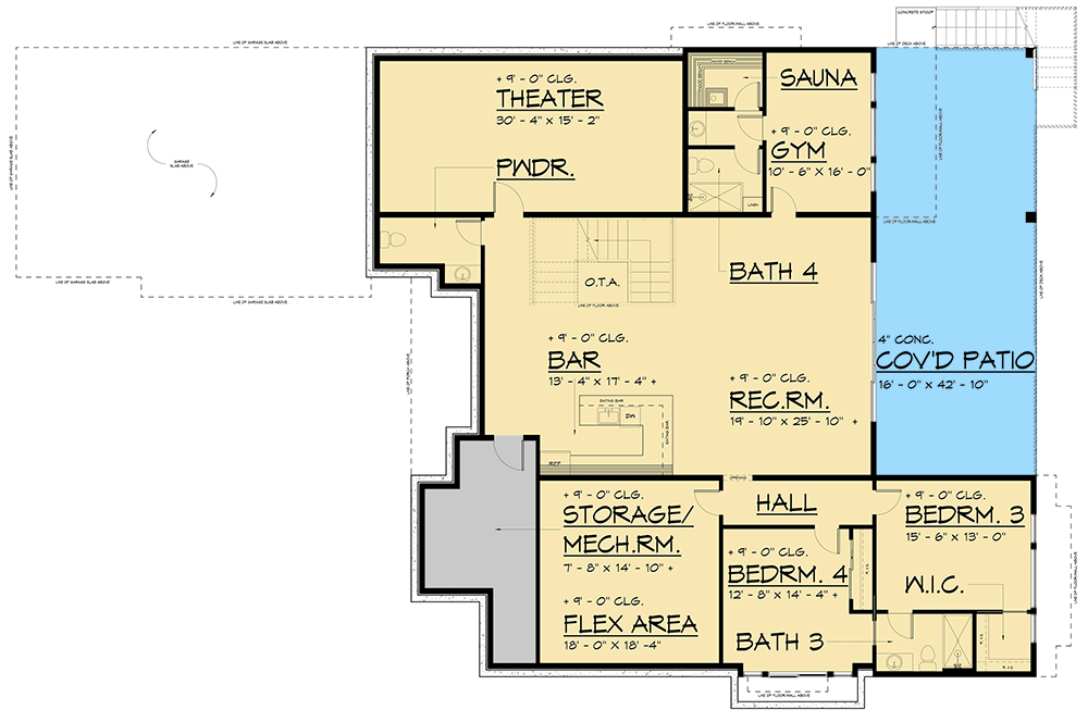 Plan 666245RAF: Modern House Plan with Home Office and Home Theater - 6375 Sq Ft - Floor Plan - Lower Level - Contemporary, Mid Century Modern, Modern