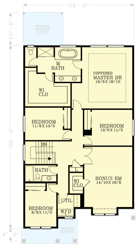 Plan 28136J: 4 Bed House Plan with Flex and Bonus Rooms - 2825 Sq Ft - Floor Plan - 2nd Floor - Northwest, Traditional