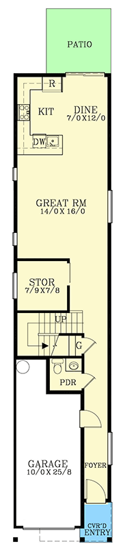 Plan 28139J: Narrow Lot House Plan Just 15-Feet-Wide with 3 Bedrooms - 1807 Sq Ft - Floor Plan - Main Level - Northwest, Traditional