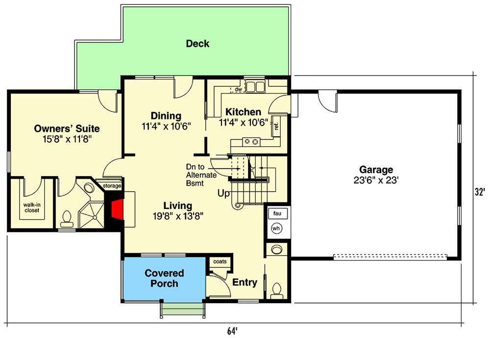 Plan 72404DA: 4 Bed House Plan with Closed Floor Plan - 1646 Sq Ft - Floor Plan - Main Level - Country, Traditional