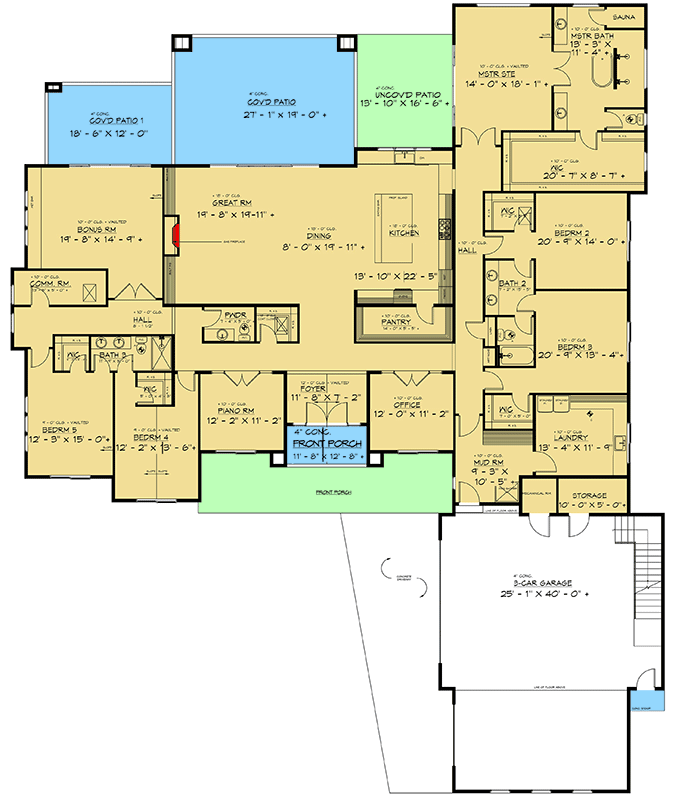 Plan 666251RAF: Contemporary House Plan with In-Law Apartment Above Garage - 5351 Sq Ft - Floor Plan - Main Level - Contemporary, New American, Transitional