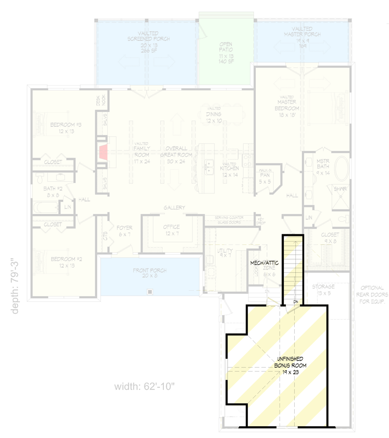 Plan 680236VR: Craftsman House Plan with Vaulted Interior and a Home Office - 2300 Sq Ft - Floor Plan - Bonus Level - Country, Craftsman, Traditional