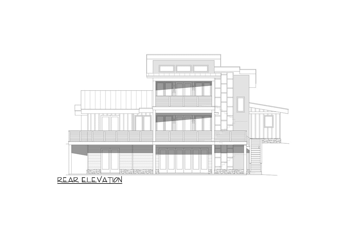 Plan 680237VR: Modern Lake House Plan with Elevator and Upstairs Master Suite - 2568 Sq Ft - Image #5 - Beach, Coastal, Mid Century Modern, Modern, Mountain