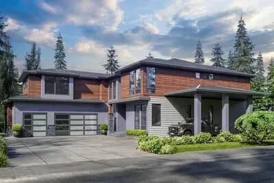2-Story Modern House Plan with 3-Car Garage and 1-Car Carport - 3967 Sq Ft