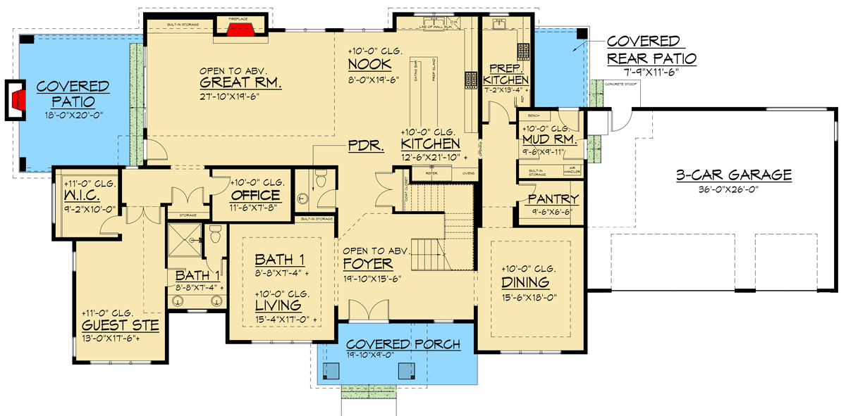 Plan 666254RAF: 4 Bed Modern House Plan with 2 Outdoor Fireplaces - 5516 Sq Ft - Floor Plan - Main Level - Mid Century Modern, Modern, Northwest