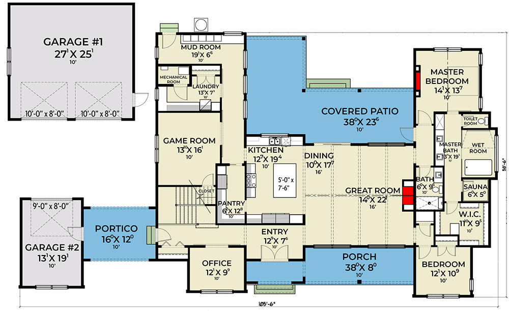 Plan 280194JWD: 2-Story Modern Farmhouse with Clerestory Windows - 3524 Sq Ft - Floor Plan - Main Level - Modern Farmhouse, New American, Northwest, Transitional