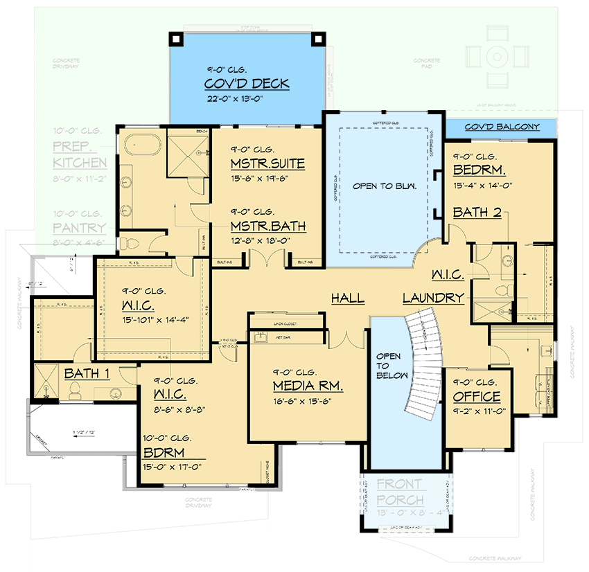 Plan 666255RAF: Modern House Plan with Upstairs Home Office - 4932 Sq Ft - Floor Plan - 2nd Floor - Contemporary, Mid Century Modern, Modern