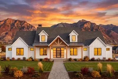 Balanced Farmhouse Plan with Vaulted Entry Porch - 3641 Sq Ft