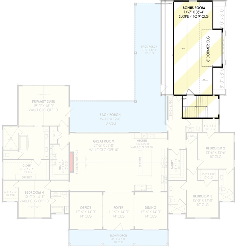 Plan 818108JSS: 4 Bed Modern Farmhouse with 2-Story Great Room and 3-Car Garage - 3641 Sq Ft - Floor Plan - 2nd Floor - Country, Farmhouse, Modern Farmhouse