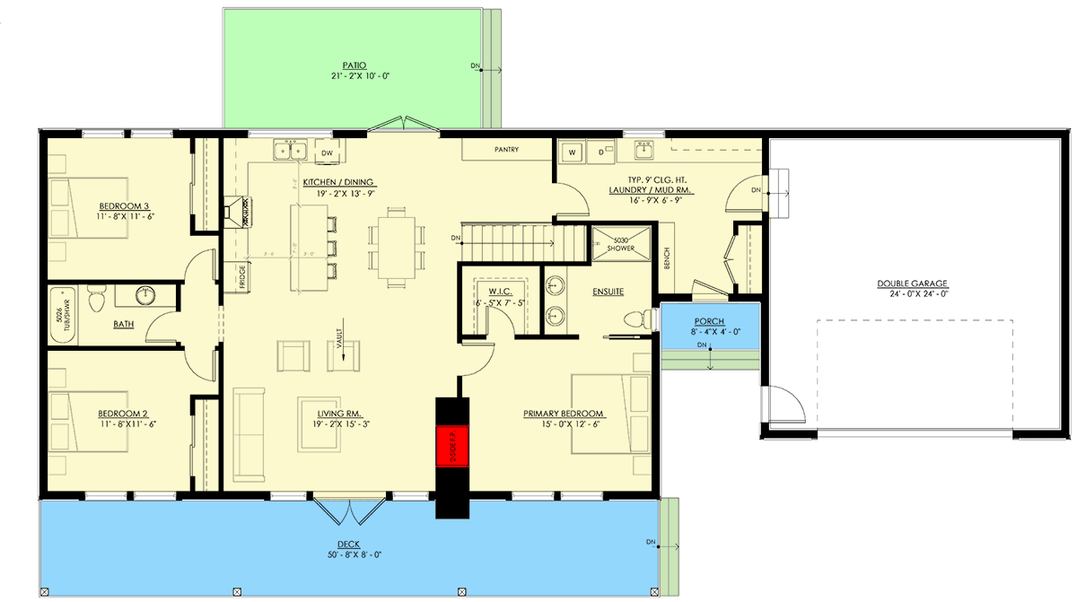 Plan 270085AF: 3-Bed Rustic Mid-Century Modern Cottage with 2-Car Garage - 1642 Sq Ft - Floor Plan - Main Level - Cottage, Mid Century Modern, Modern, Mountain, Vacation