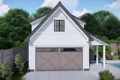 Carriage House Plan with 294 Sq Ft Loft Above 471 Sq Ft 2-Car Garage