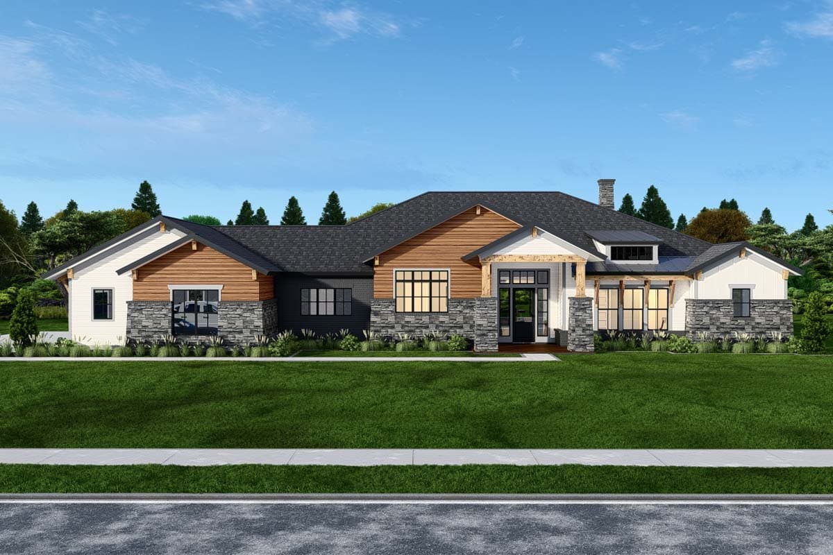 Plan 25436TF: Contemporary Craftsman with 4 Beds and Large Outdoor Living Room - 4105 Sq Ft - Image #12 - Contemporary, Craftsman, New American