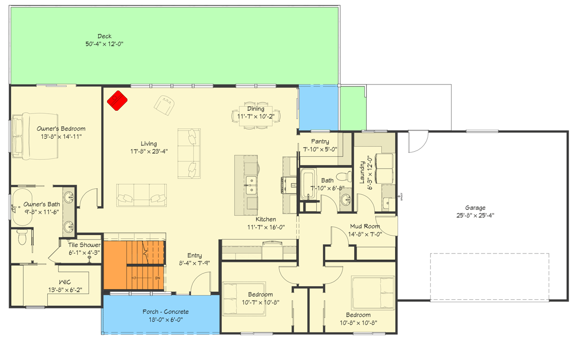 Plan 149016AND: 3-Bed Mid-Century Modern Ranch House Plan under 2000 Sq. Ft. - Floor Plan - Main Level - Mid Century Modern, Modern, Northwest, Ranch