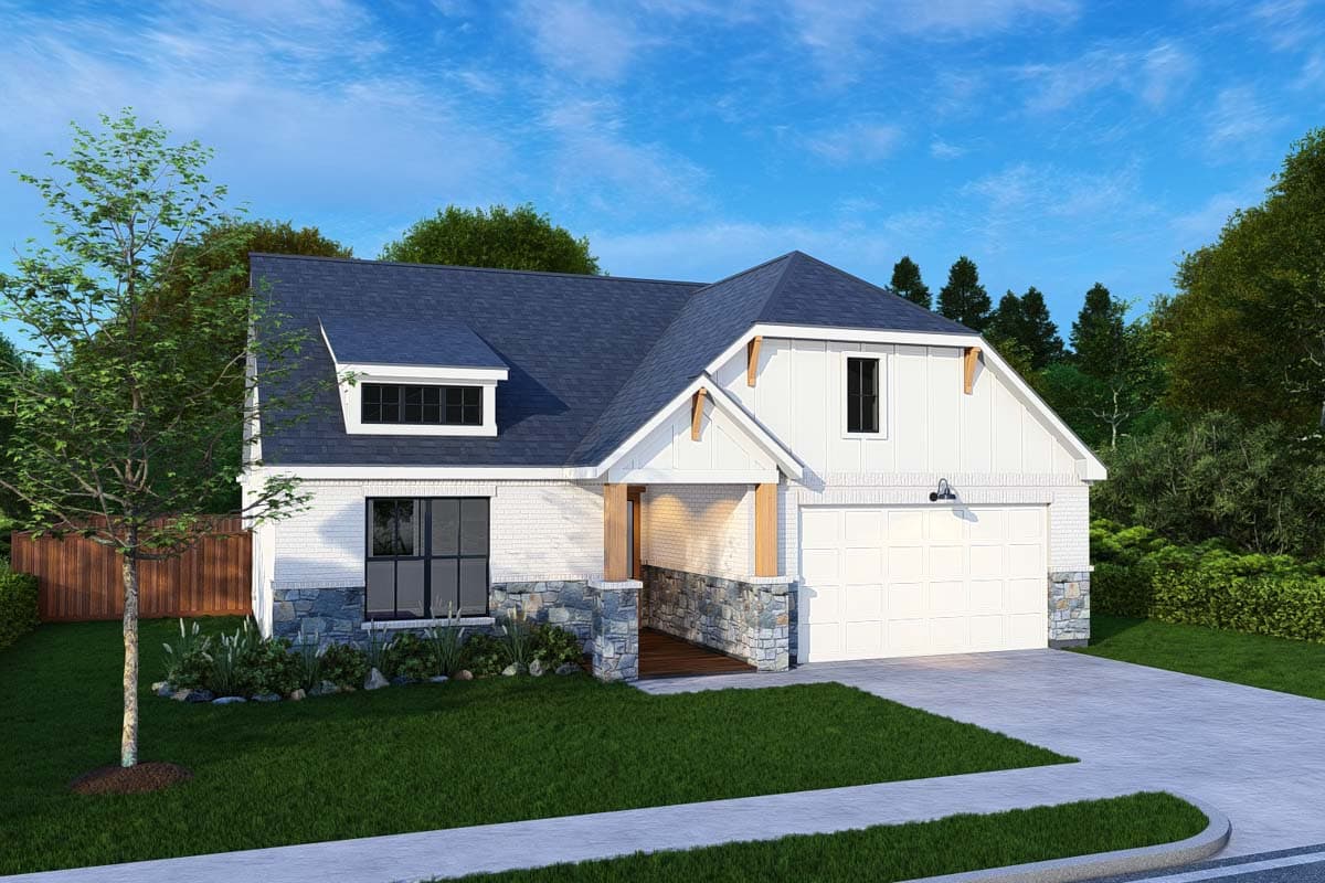 Plan 25437TF: Efficient Narrow Lot House Plan with Island Kitchen - 2096 Sq Ft - Image #11 - Modern Farmhouse, New American