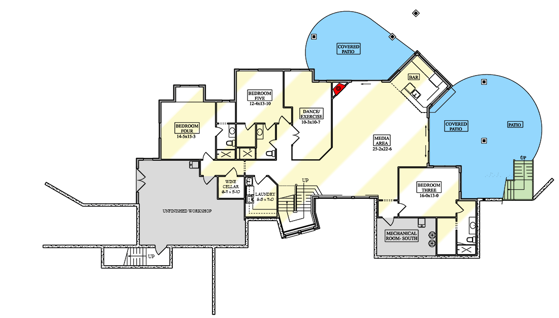Plan 95236RW: Contemporary Hill Country House Plan with 4-Car Garage - 3444 Sq Ft - Floor Plan - Optional Lower Level - Contemporary, Hill Country, Mid Century Modern