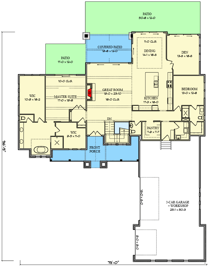 Plan 95241RW: Modern Hill Country House Plan with Lower Level Expansion - 2935 Sq Ft - Floor Plan - Main Level - Country, Hill Country, New American, Transitional