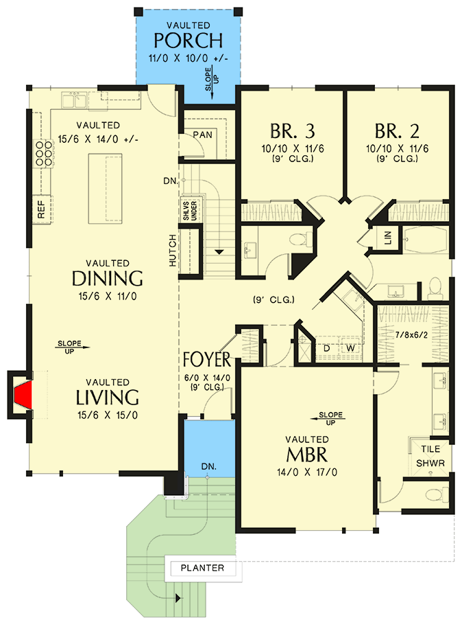 Plan 69832AM: Modern Split Level House Plan with 3 Bedrooms - 2058 Sq Ft - Floor Plan - Main Level - Contemporary, Northwest