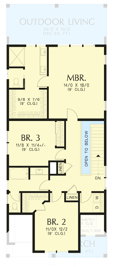 Plan 69836AM: 2-Story Country Cottage with Outdoor Living Room - 2049 Sq Ft - Floor Plan - 2nd Floor - Cottage, Country, Traditional