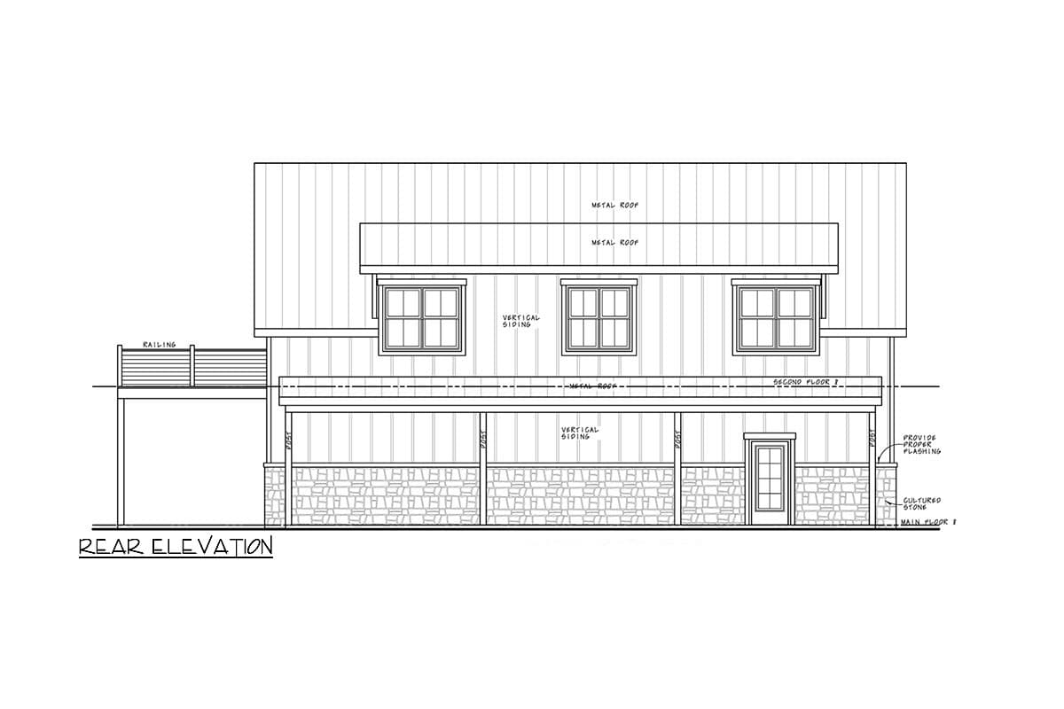 Plan 42448DB: Barn-Like Garage Apartment with 4 Cars and 2 Beds - 1450 Sq Ft - Image #4 - Barndominium, Carriage, Country, Rustic