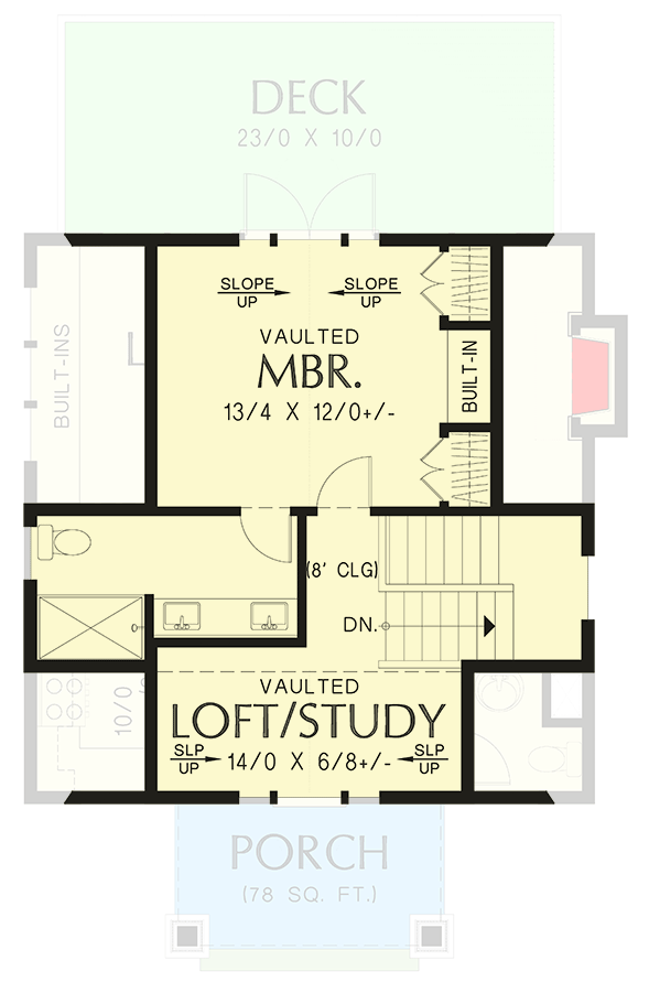 Plan 69837AM: Country Cottage on a Walkout Basement with Second Floor Study - Floor Plan - 2nd Floor - Cottage, Country, Craftsman, Farmhouse, Traditional