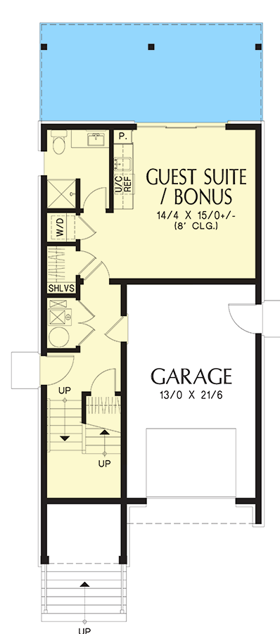 Plan 69839AM: Narrow Lot House Plan with Ground Level Apartment - 2197 Sq Ft - Floor Plan - Lower Level - New American, Traditional