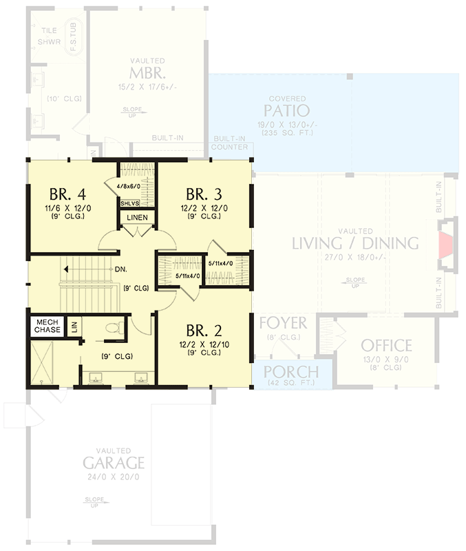 Plan 69843AM: 4-Bed Modern House Plan with Pass-Through Kitchen - 2925 Sq Ft - Floor Plan - 2nd Floor - Contemporary, Mid Century Modern, Modern, Northwest