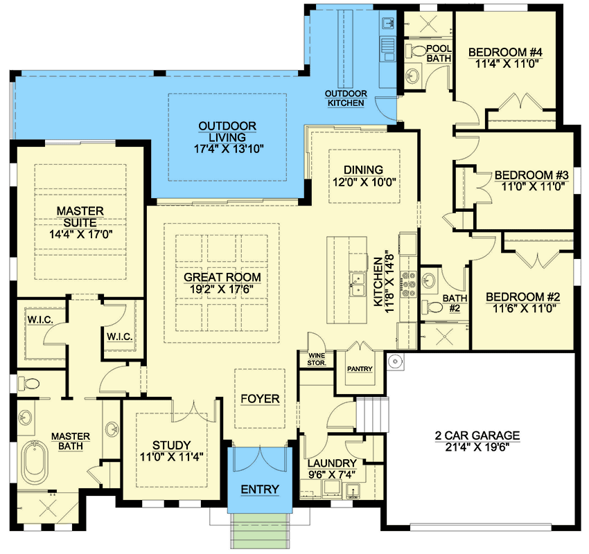 Plan 86135BW: 1-Story Coastal Contemporary House Plan - 2458 Sq Ft - Floor Plan - Main Level - Coastal Contemporary, Florida-Style, Transitional