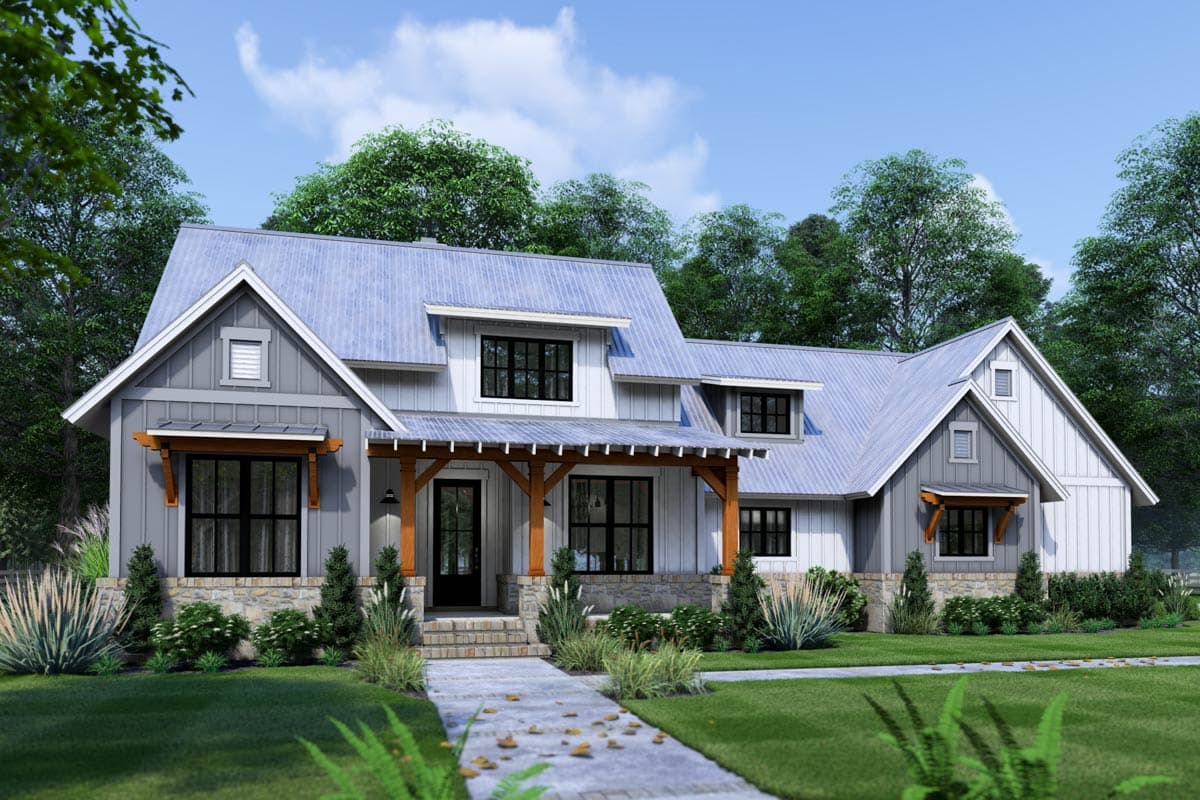 Plan 16929WG: 3-Bed Modern Farmhouse Plan with Bonus Room  - Image #7 - Cottage, Country, Farmhouse, Modern Farmhouse, New American