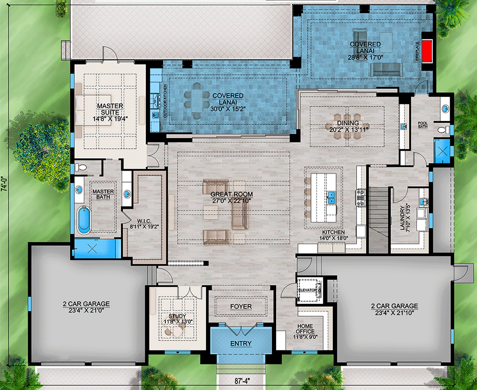 Plan 86136BW: Coastal Contemporary House Plan with 2 Master Suites - 5432 Sq Ft - Floor Plan - Main Level - Coastal Contemporary, European, Florida-Style, Transitional
