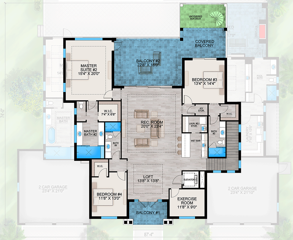 Plan 86136BW: Coastal Contemporary House Plan with 2 Master Suites - 5432 Sq Ft - Floor Plan - 2nd Floor - Coastal Contemporary, European, Florida-Style, Transitional