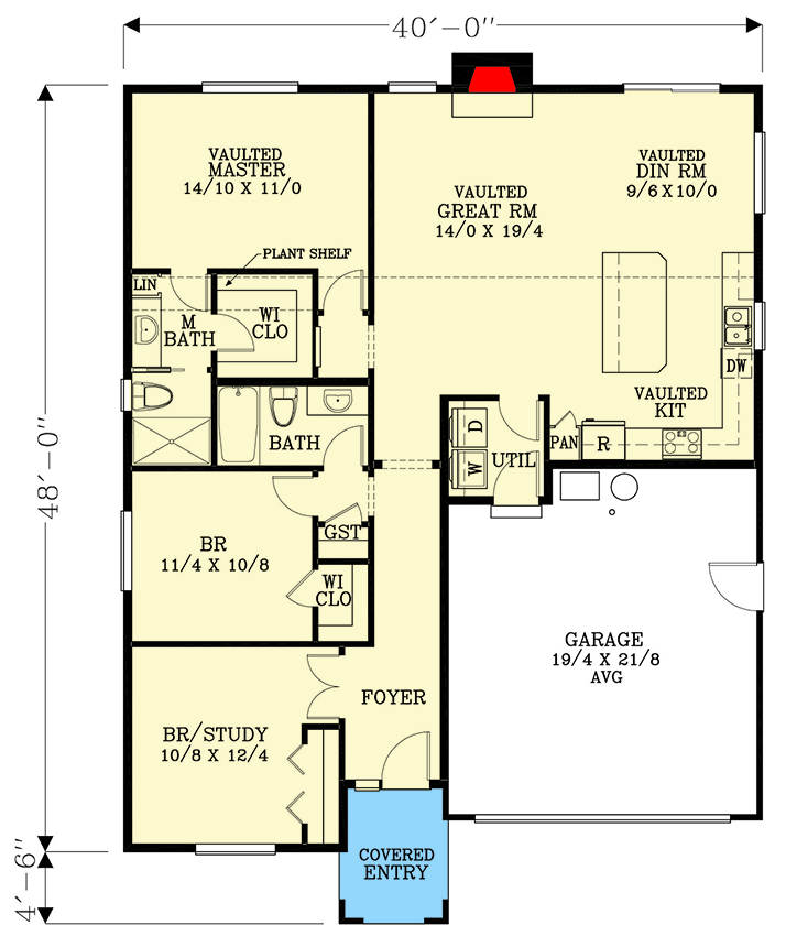Plan 28153J: One-Story Country House Plan with 2-Car Garage - 1417 Sq Ft - Floor Plan - Main Level - Country, Traditional