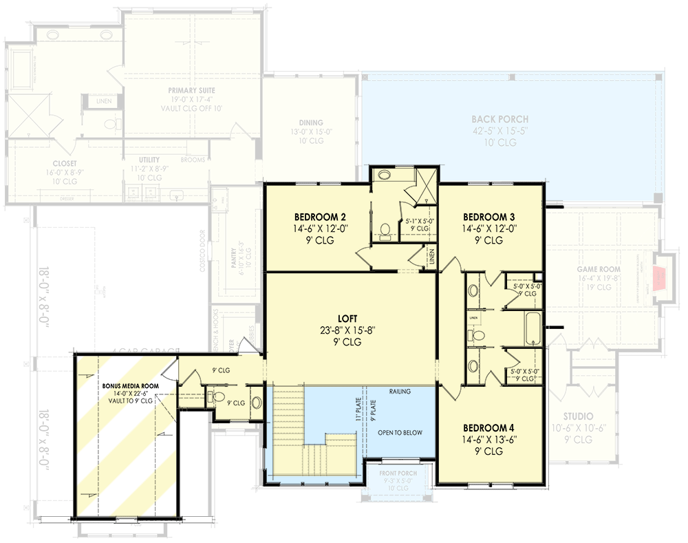 Plan 818109JSS: Transitional House Plan with 4 Beds and a 4-Car Garage - 5,010 Sq Ft - Floor Plan - 2nd Floor - European, Transitional, Tudor