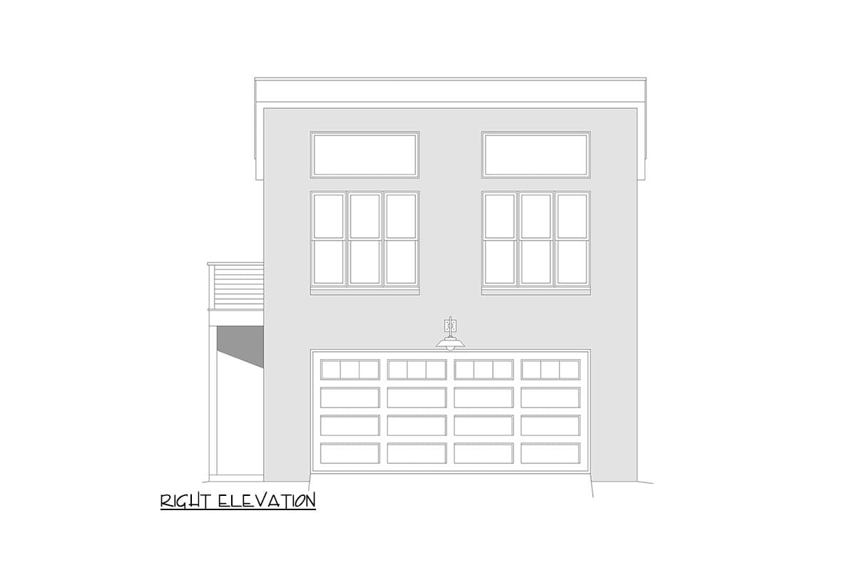 Plan 680240VR: Modern 2-Car Detached Garage with Open Living Den Above - 648 Sq Ft - Image #5 - Contemporary, Mid Century Modern, Modern