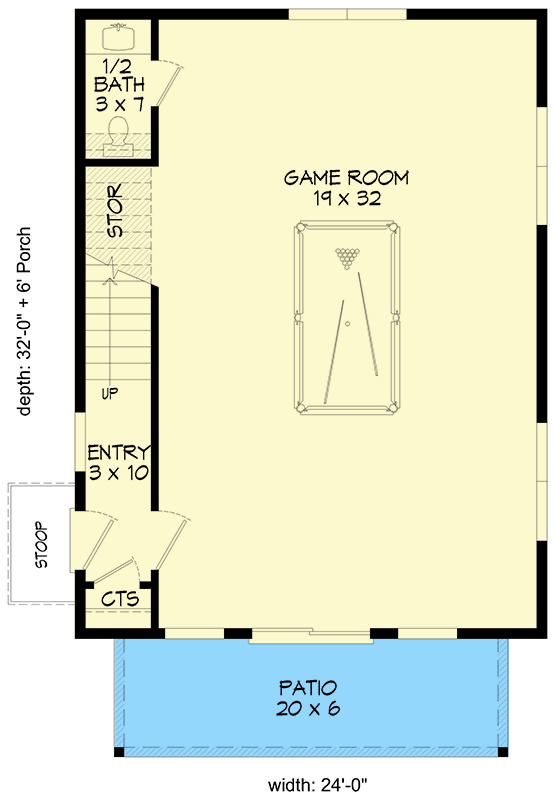 Plan 680241VR: 2-Bed House Plan with Game Room First Floor - 1536 Sq Ft - Floor Plan - Main Level - Country, Traditional