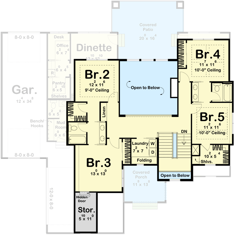Plan 623315DJ: 2-Story Transitional House Plan with Laundry On Both Floors - 2891 Sq Ft - Floor Plan - 2nd Floor - Contemporary, European, Transitional