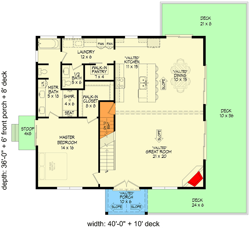 Plan 680242VR: Lake House Plan with Upstairs Vaulted Bunk Room - 1837 Sq Ft - Floor Plan - Main Level - Cabin, Country, Mountain