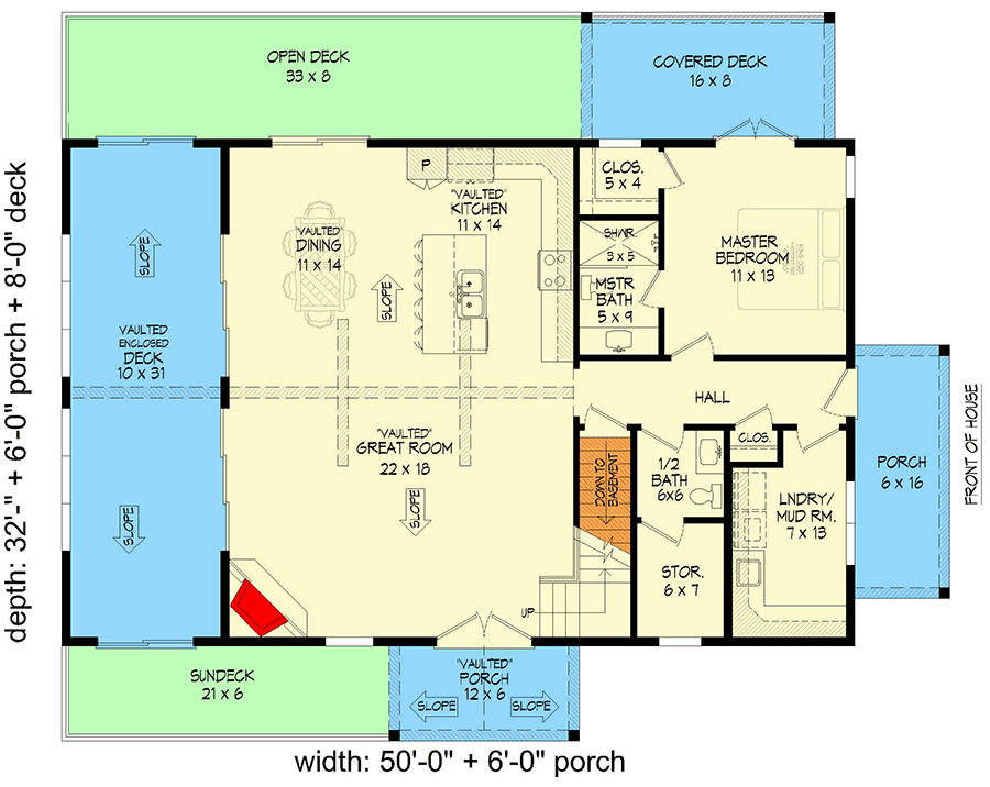 Plan 680252VR: 2-Story Lake House Plan with Lower Level Expansion - 2149 Sq Ft - Floor Plan - Main Level - Country, Mountain