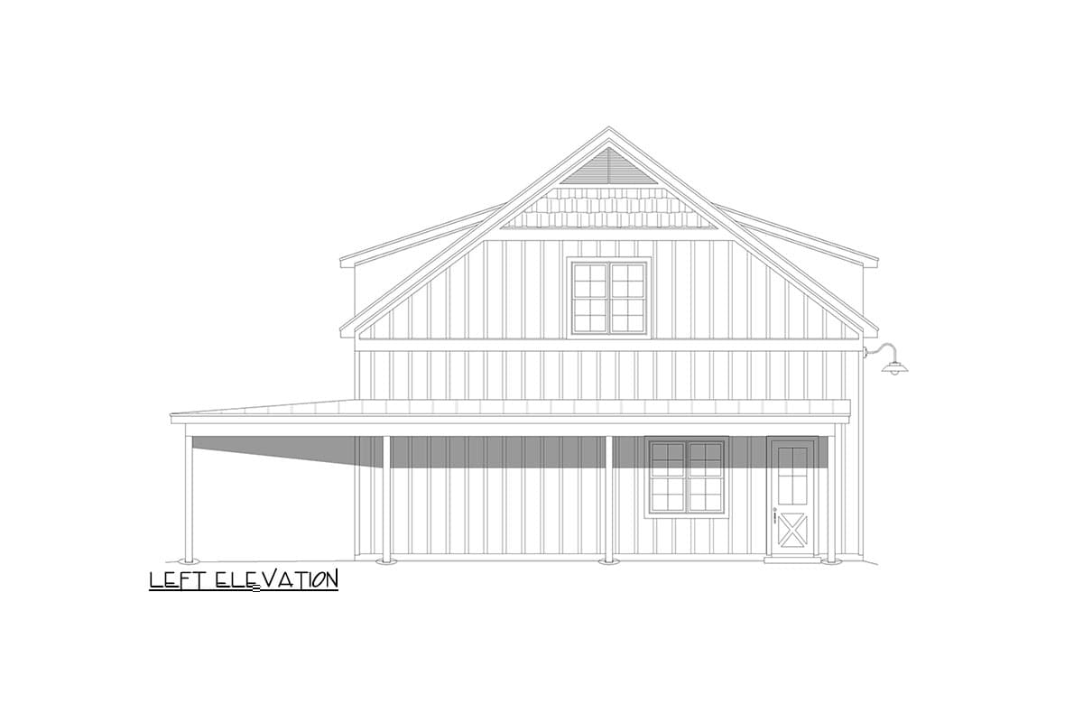 Plan 680255VR: Barn 1296 Sq Ft of Vehicle Space with 2 Tractor Ports and Storage Loft - Image #4 - Country