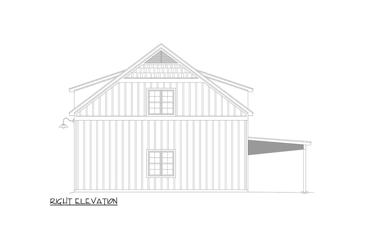 Plan 680255VR: Barn 1296 Sq Ft of Vehicle Space with 2 Tractor Ports and Storage Loft - Image #6 - Country