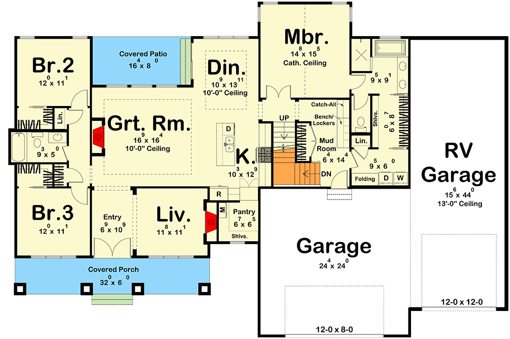 Plan 623316DJ: New American House Plan with Open and Airy Floor Plan - 2025 Sq Ft - Floor Plan - Main Level - Farmhouse, Modern Farmhouse, New American