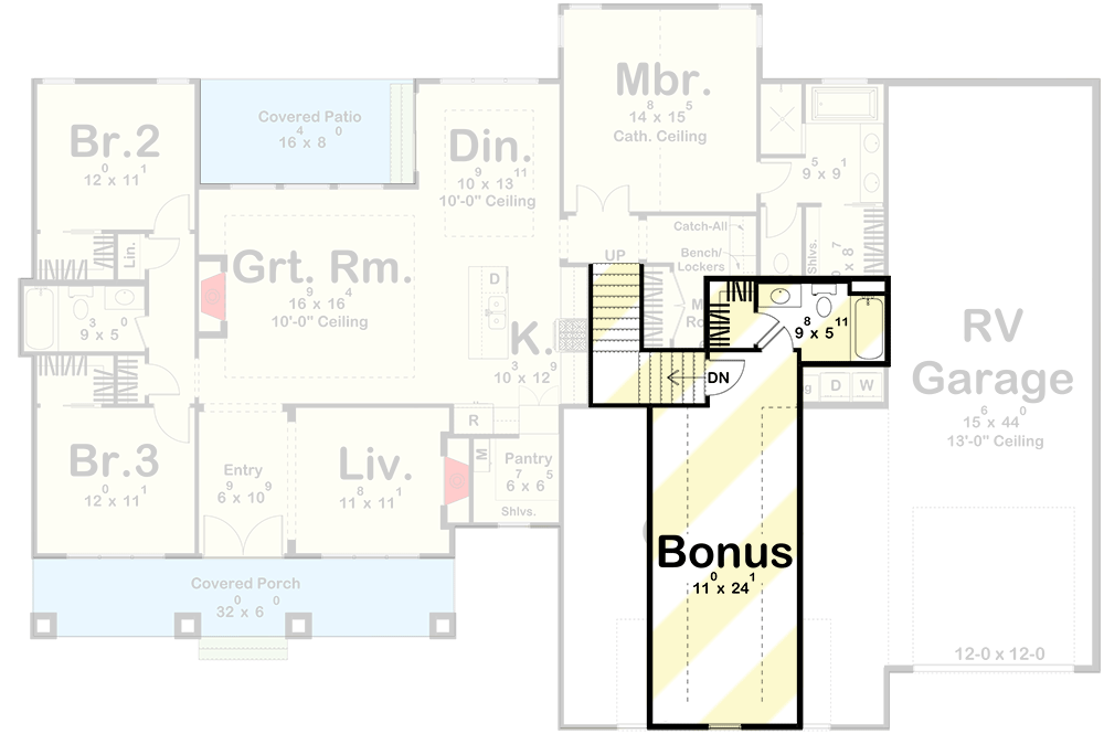 Plan 623316DJ: New American House Plan with Open and Airy Floor Plan - 2025 Sq Ft - Floor Plan - Bonus Level - Farmhouse, Modern Farmhouse, New American