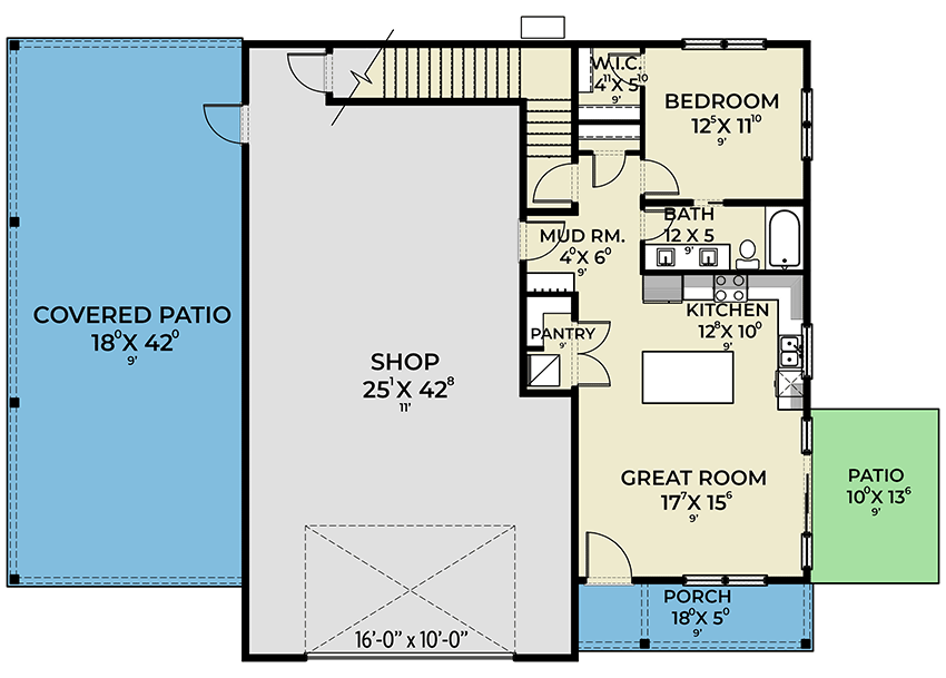 Plan 280195JWD: Rustic Barndominium-Style Garage Shop with Loft - 1521 Sq Ft - Floor Plan - Main Level - Barndominium, Country, Rustic