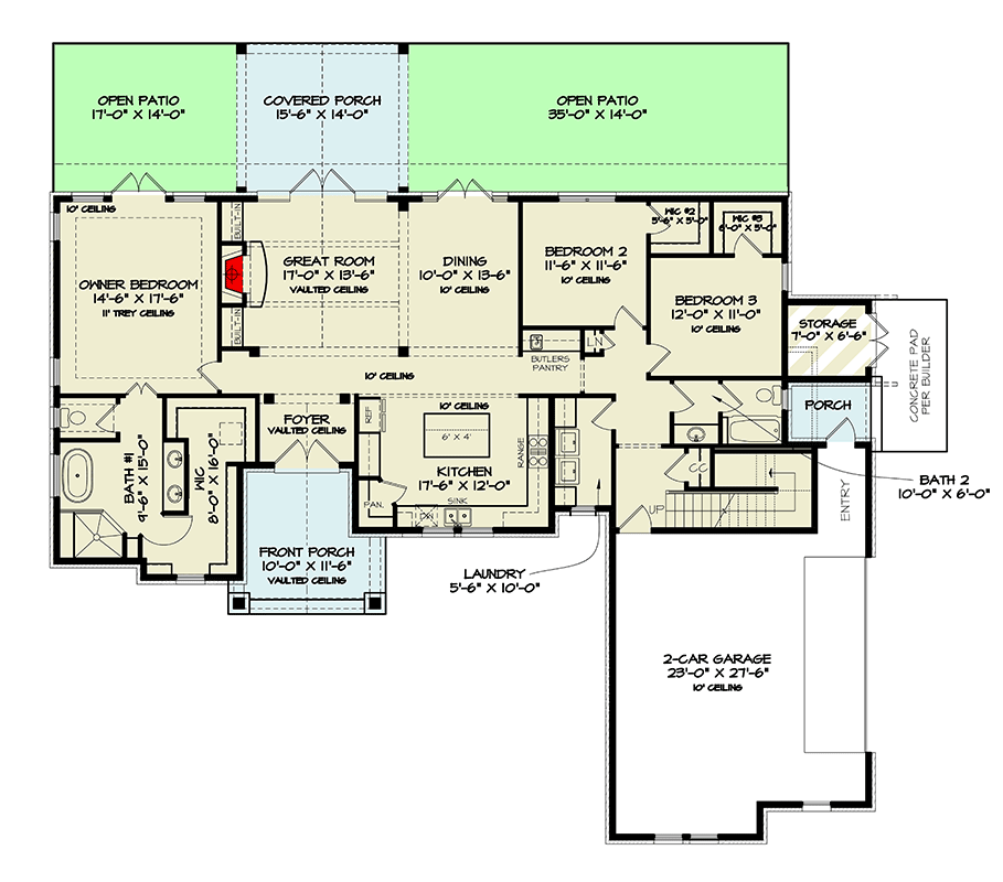 Plan 12325JL: New American House Plan with 3 Bonus Rooms - 2091 Sq Ft - Floor Plan - Main Level - Country, Craftsman, Farmhouse, Modern Farmhouse, New American