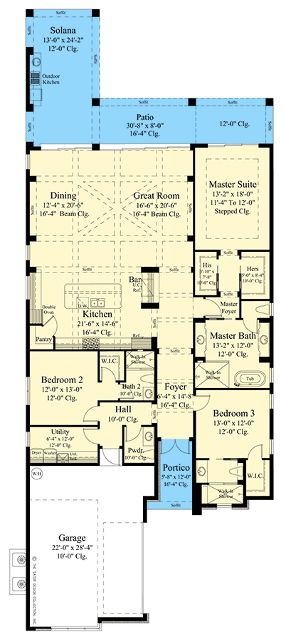 Plan 340127STR: Contemporary 3-Bed House Plan with Outdoor Living in Back - 2536 Sq Ft - Floor Plan - Main Level - Contemporary, Mid Century Modern, Modern
